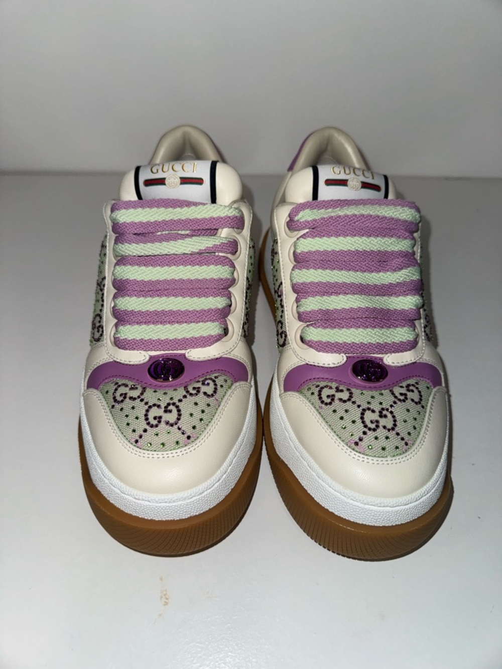 Gucci Cream, Lilac & Light Green Platform Sneakers - Picture 2 of 9
